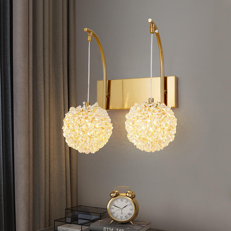 Applique murale moderne de luxe à double boule de cristal, design artistique doré, éclairage LED pour chambre, villa, couloir HTD-IWCR400B29 1