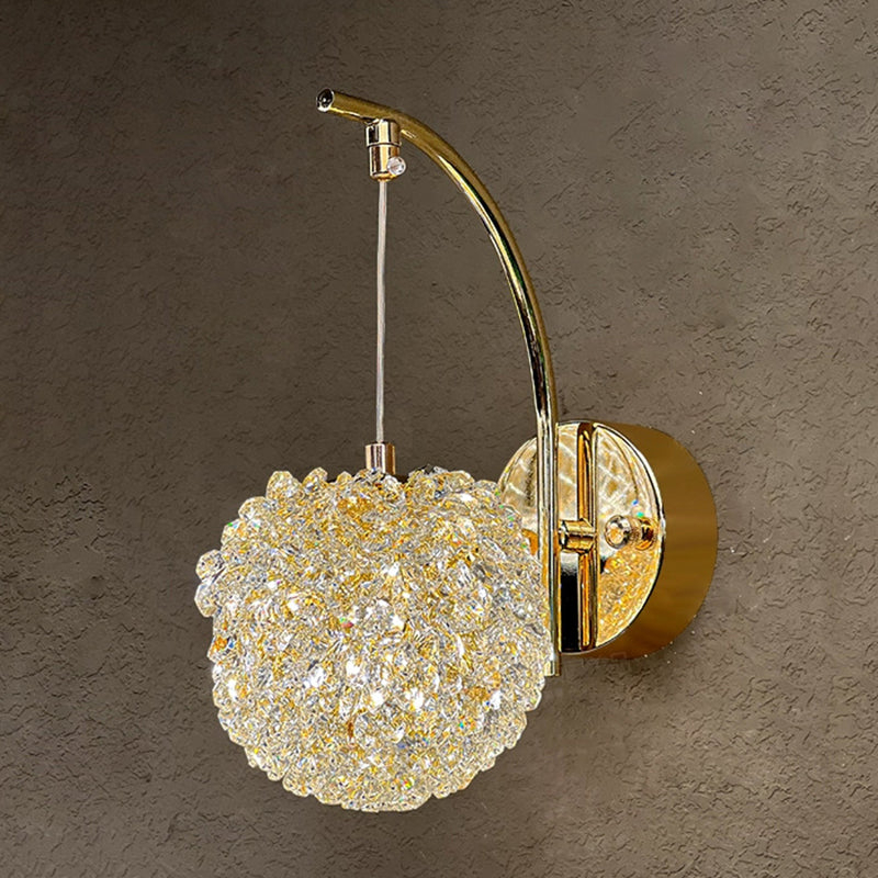 Applique murale moderne de luxe en forme de boule de cristal unique, design artistique doré, éclairage LED pour chambre, couloir, villa HTD-IWCR400B30 1
