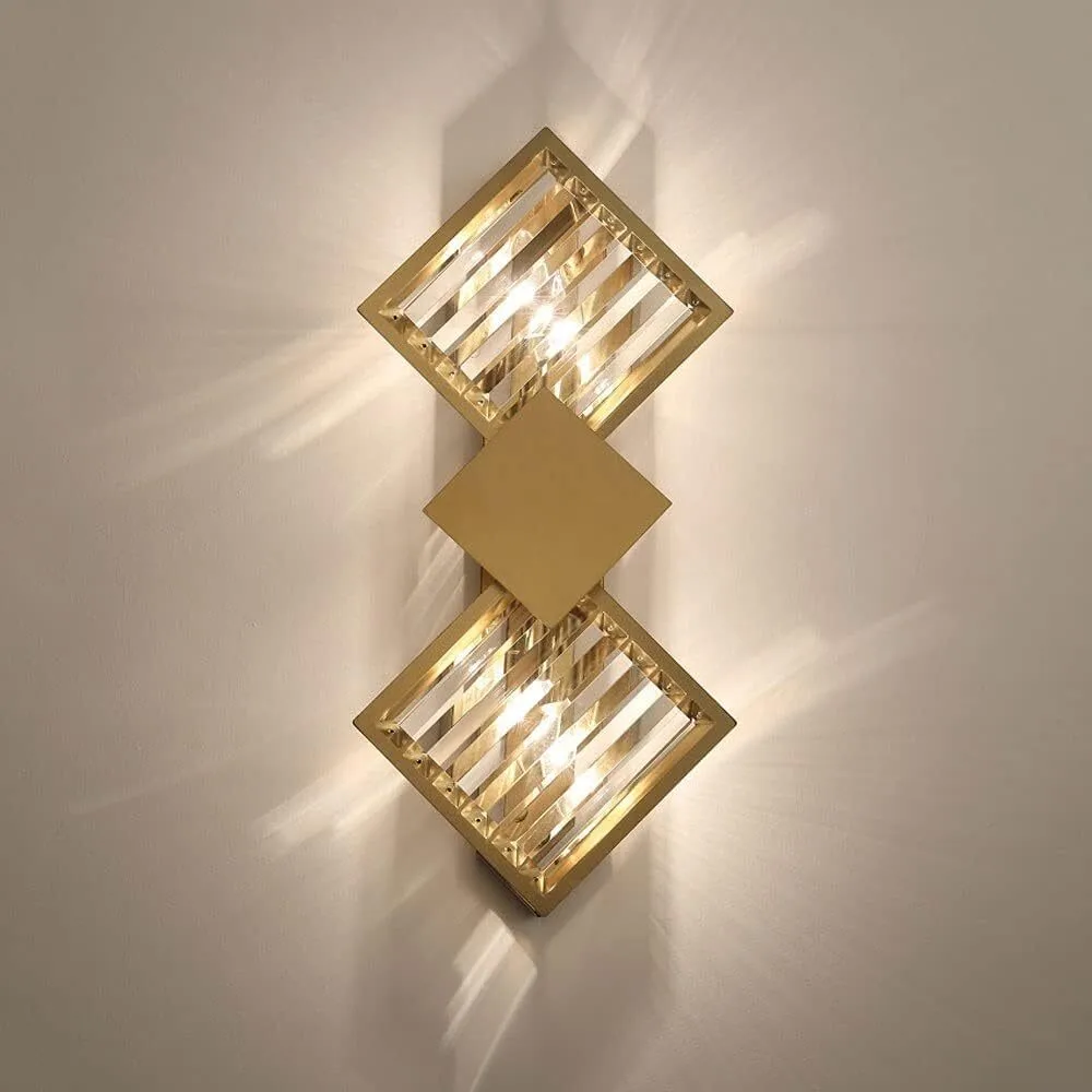 Modern Geometric Double Diamond Crystal Wall Sconce Gold Frame LED Wall Light for Living Room Bedroom HTD-IWCR400A69 1