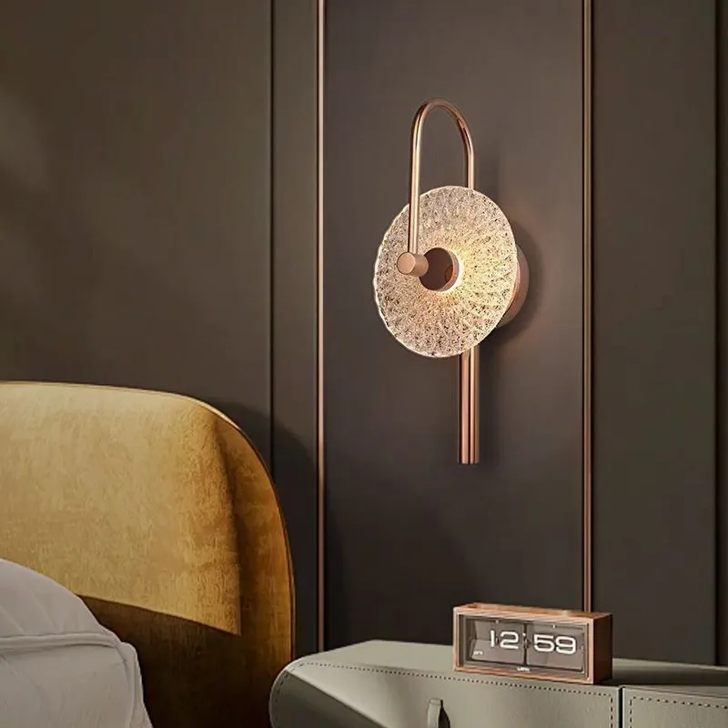 مصباح جداري LED دائري حديث بتصميم بسيط من الزجاج المزخرف لغرفة النوم وغرفة المعيشة HTD-IWG400A32 1