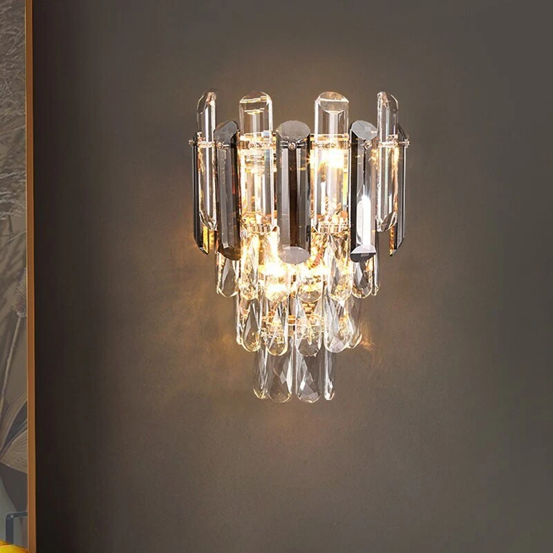 مصباح حائط كريستالي عصري متعدد الطبقات، مصباح حائط LED بتصميم نورديك بسيط لغرفة المعيشة وغرفة النوم HTD-IWCR400A92 1