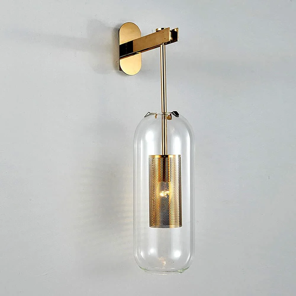 Modern Glass Shade Wall Sconce Gold Metal Mesh LED Wall Light for Bedroom Living Room Bathroom HTD-IWG400A41 1
