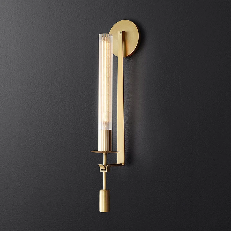 Modern Gold Wall Sconce with Ribbed Glass Shade LED Wall Light for Bedroom Living Room Hallway HTD-IWG400A90 1