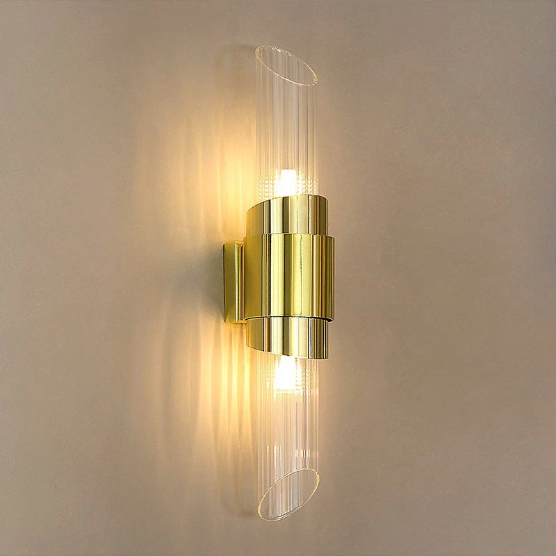 Applique murale moderne dorée à LED avec abat-jour en verre à double nervure, éclairage blanc chaud pour chambre, salon, couloir HTD-IWG400A48 1