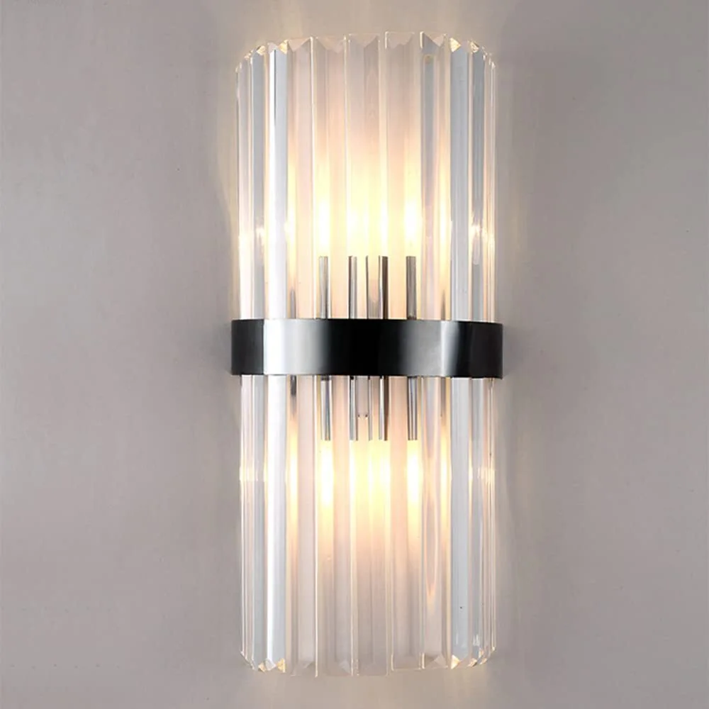 Modern Vertical Crystal Rod Wall Sconce Stainless Steel Band LED Wall Lamp for Bedroom Bathroom Living Room Hallway HTD-IWCR400A03 1