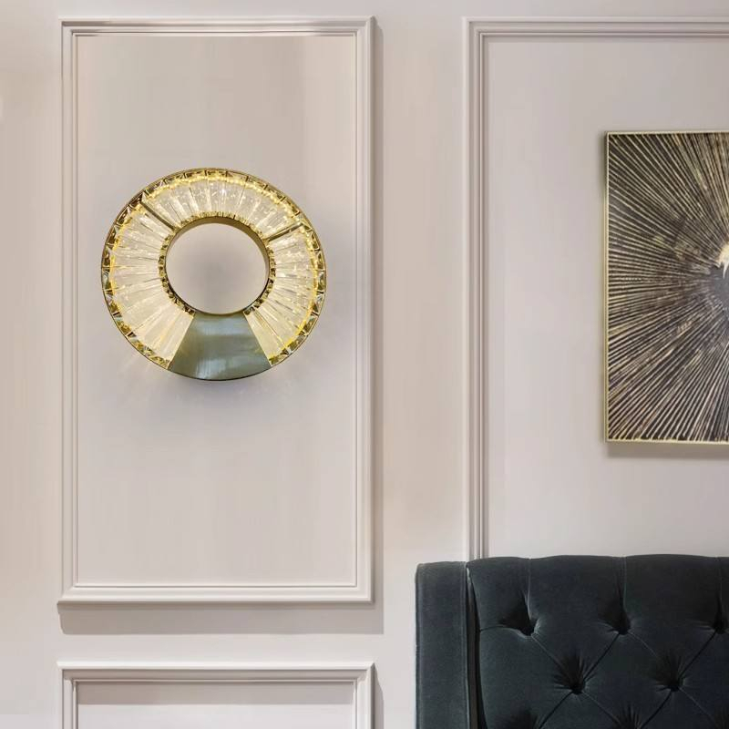 Modern Circular Crystal Ring Wall Sconce Gold Frame LED Wall Lamp for Bedroom Living Room Hallway HTD-IWCR400A136 1
