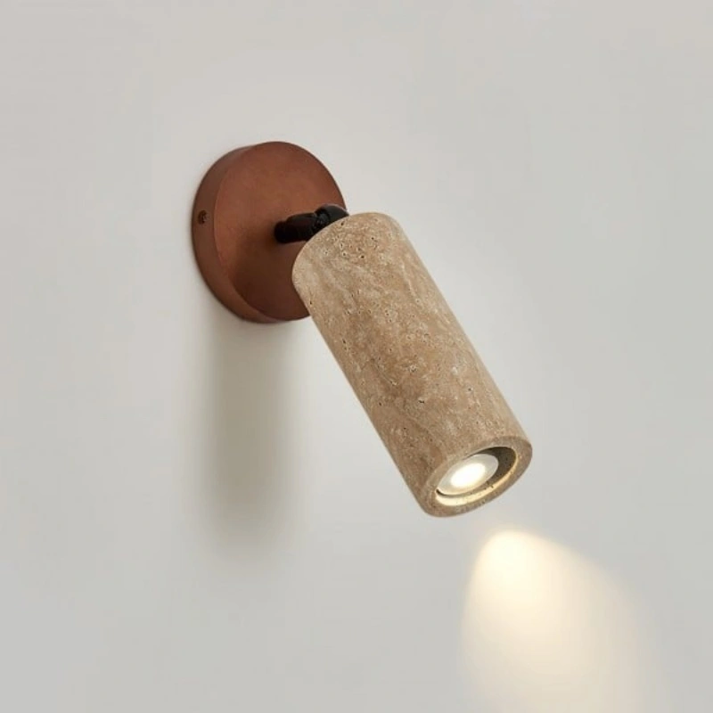 Wabi-Sabi Travertine Adjustable Spotlight Wall Sconce with Wood Base LED Wall Lamp for Bedroom Bedside Living Room Reading HTD-IWST4006158 1