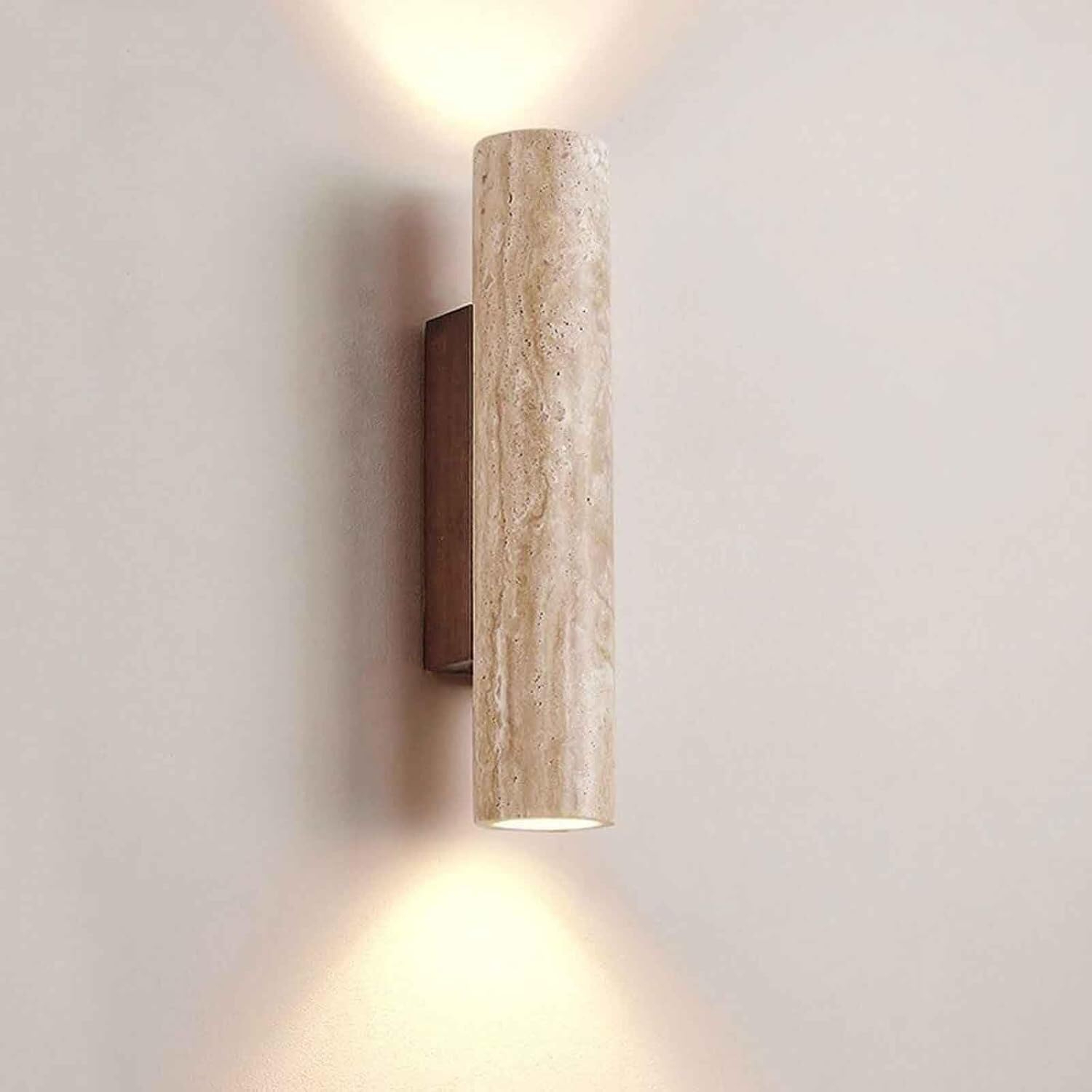 Wabi-Sabi Travertine Double-End Wall Sconce Walnut Wood Base LED Wall Lamp for Bedroom Dining Room Hallway HTD-IWST4006157 1