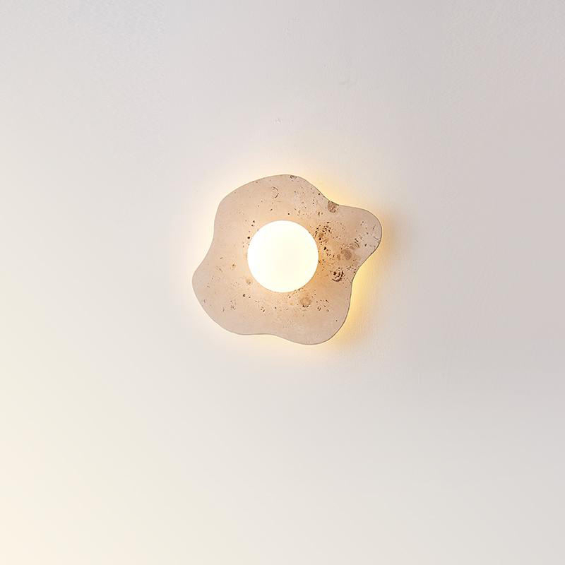 Wabi Sabi Organic Irregular Travertine Wall Sconce with Central LED Globe Wall Lamp for Bedroom Living Room Hallway HTD-IWST4006276 1