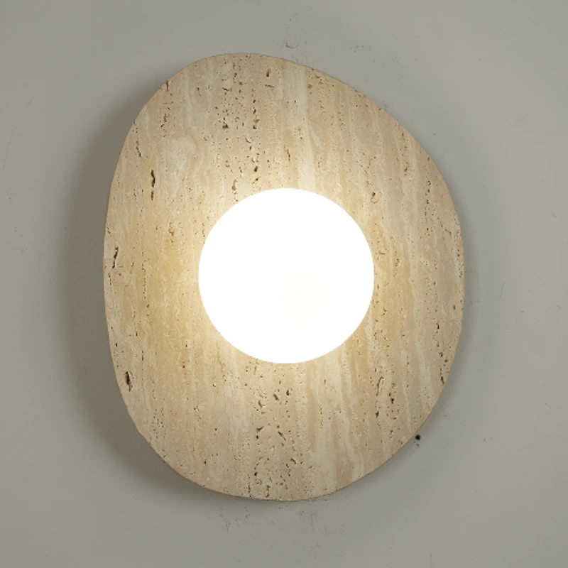 Irregular Round Travertine Wall Sconce with Central LED Globe Wall Lamp for Bedroom Living Room Hallway HTD-IWST4006273 1