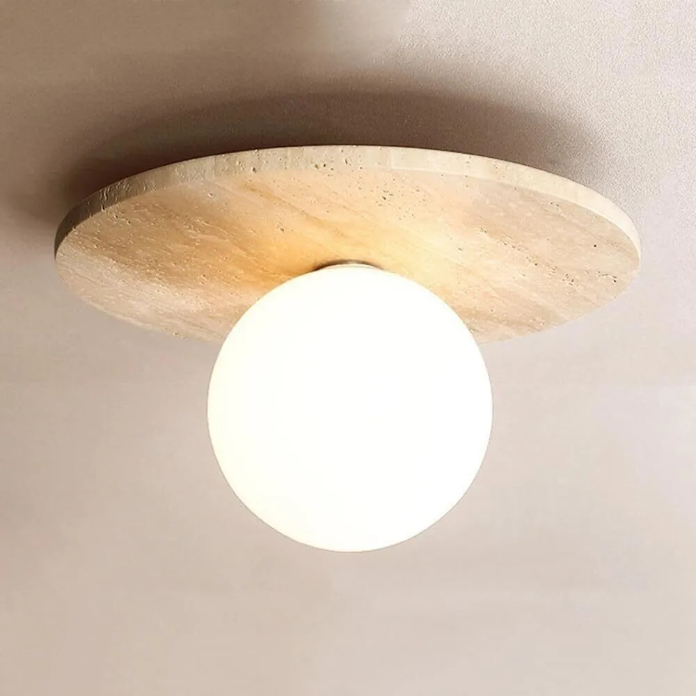 Lámpara de techo Wabi Sabi Nordic Travertine con efecto piedra y globo de cristal esmerilado para dormitorio y pasillo HTD-ICST4006165 1