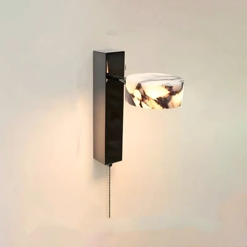 Applique murale minimaliste en marbre avec base en métal élégante, couleur naturelle, à tirette, HTD-IWST4006646 1