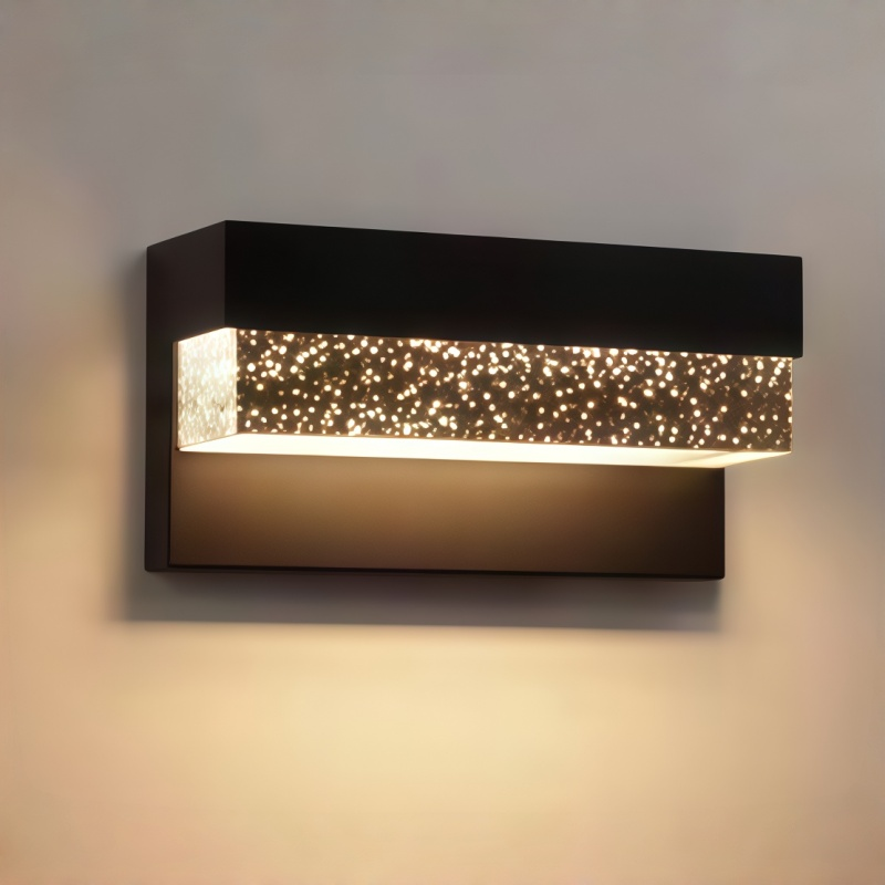 Aplique de pared exterior con cristal burbuja, aplique cuadrado exterior impermeable IP65, faroles LED de pared, luz de porche montada en la pared, 12 W, 3000 K, luz cálida para el hogar, villa, jardín HTD-EW4405 1