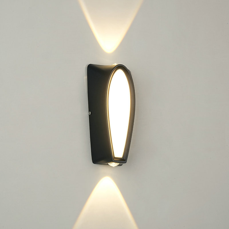 Aplique de pared exterior trapezoidal cónico, resistente al agua IP65, con luz LED ascendente y descendente, fabricado en aluminio fundido a presión, 8 W, 3000 K, en colores negro, blanco y gris, ideal para villas, patios y jardines (HTD-EW4702). 1