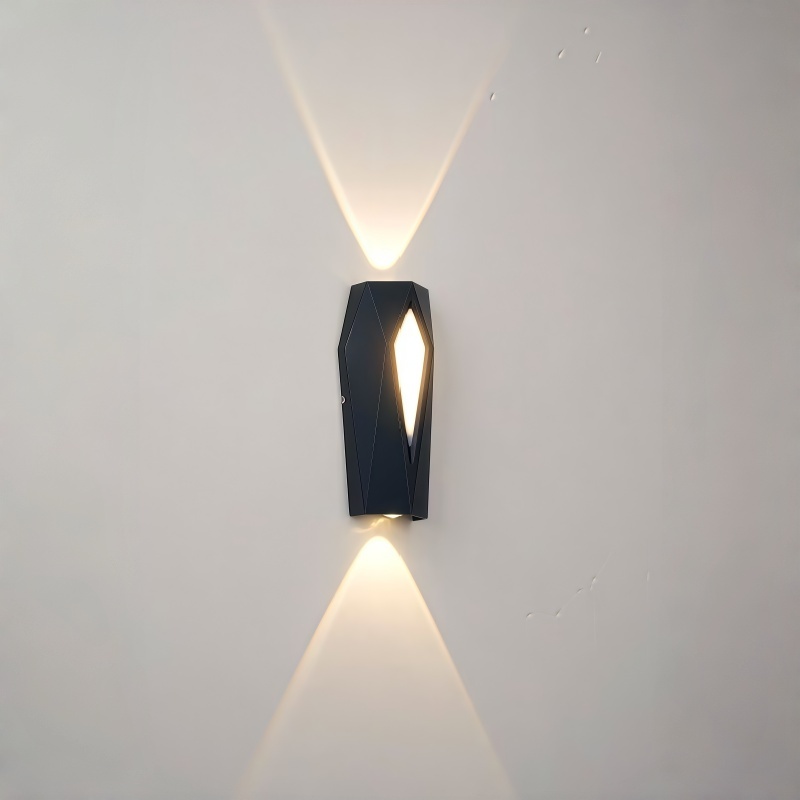 Diamond Geometric Outdoor Wall Light, IP65 Waterproof Up & Down Beam LED Sconce, Die-cast Aluminum Wall Lamp 8W 3000K, Black/White/Grey for Villa, Patio, Garden HTD-EW4703 1
