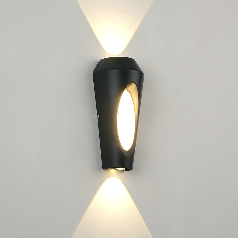 Aplique de pared exterior cilíndrico cónico, resistente al agua IP65, con luz LED ascendente y descendente, fabricado en aluminio fundido a presión, 8 W, 3000 K, en colores negro, blanco y gris, ideal para villas, patios y jardines (HTD-EW4704). 1