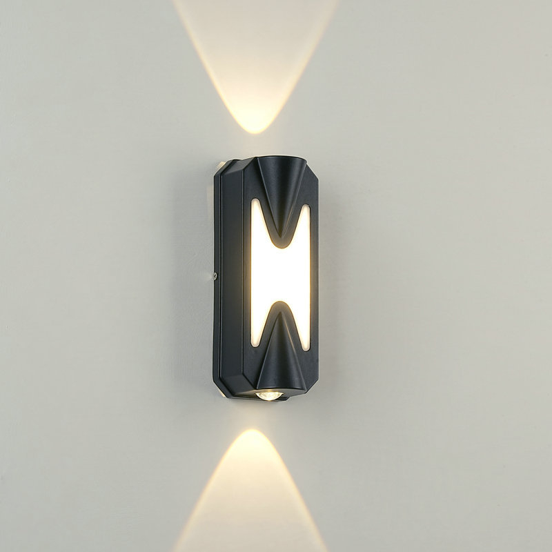 Aplique de pared exterior hueco en forma de H, resistente al agua IP65, con luz LED ascendente y descendente, fabricado en aluminio fundido a presión, 8 W, 3000 K, en colores negro, blanco y gris, ideal para villas, patios y jardines (HTD-EW4705). 1