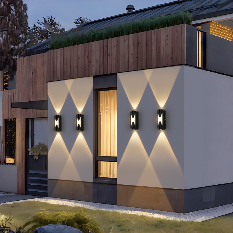 Aplique de pared exterior hueco en forma de H, resistente al agua IP65, con luz LED ascendente y descendente, fabricado en aluminio fundido a presión, 8 W, 3000 K, en colores negro, blanco y gris, ideal para villas, patios y jardines (HTD-EW4705). 2