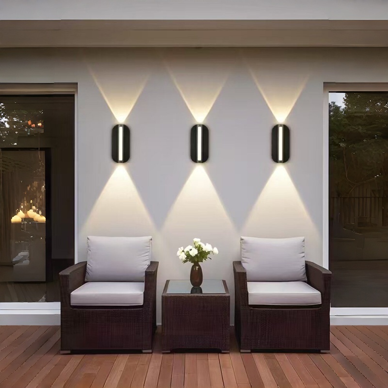Rounded Rectangle Outdoor Wall Light, IP65 Waterproof Up & Down Beam LED Sconce, Die-cast Aluminum Wall Lamp 8W 3000K, Black/White/Grey for Villa, Patio, Porch HTD-EW4206 2