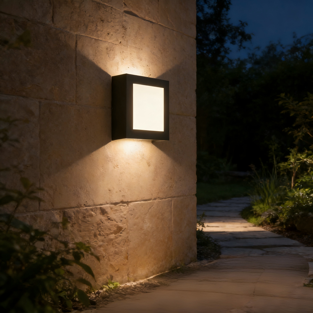 Square Frame Outdoor Wall Light, IP65 Waterproof Up & Down LED Sconce, Die-cast Aluminum Wall Lamp 11W 3000K, Black/White/Grey for Villa, Patio, Garden HTD-EW4411 5
