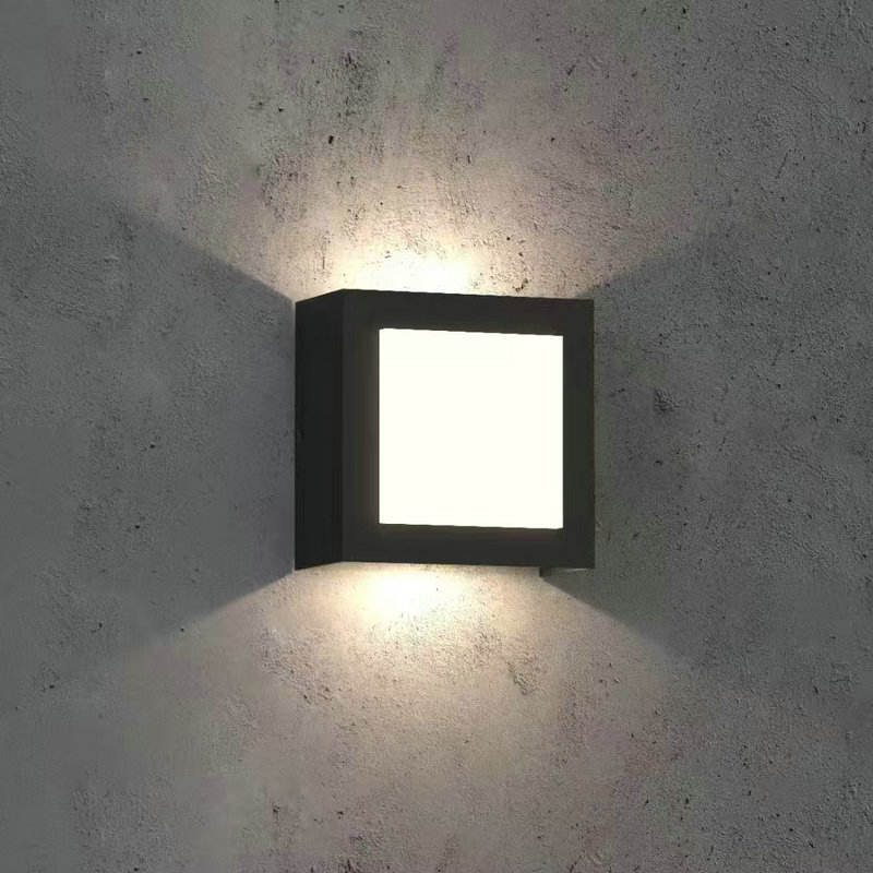 Square Frame Outdoor Wall Light, IP65 Waterproof Up & Down LED Sconce, Die-cast Aluminum Wall Lamp 11W 3000K, Black/White/Grey for Villa, Patio, Garden HTD-EW4411 3