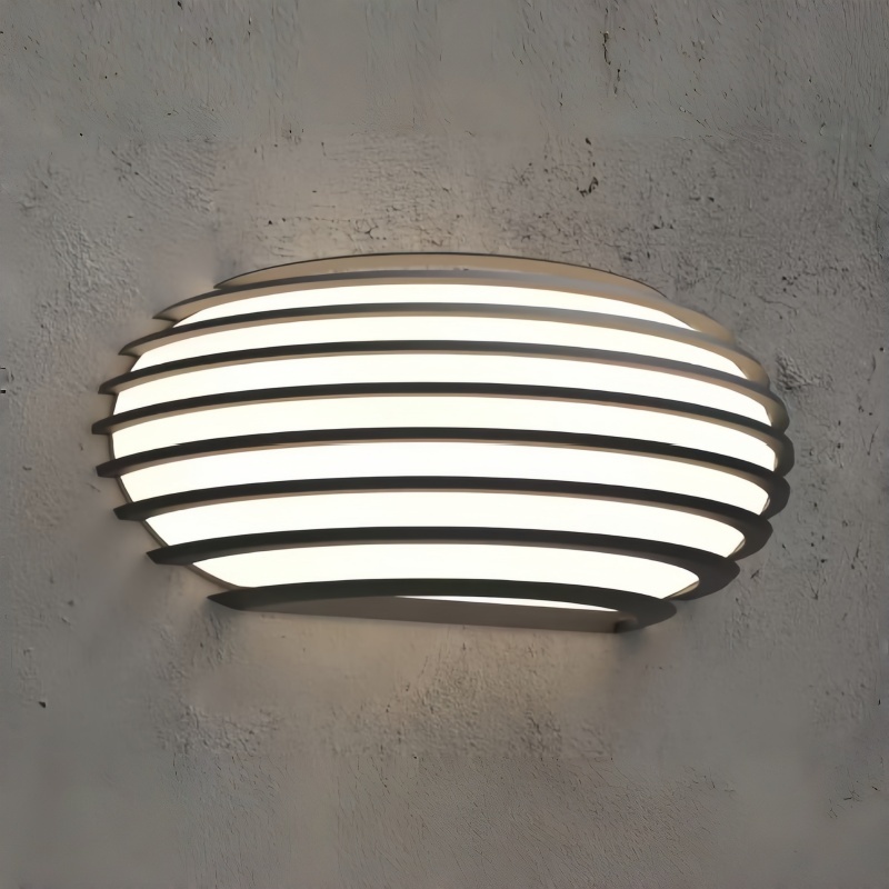 Aplique de pared LED ovalado moderno para exteriores, 12 W, alto flujo luminoso (185 lm/W), resistente al agua IP65, de aluminio fundido a presión, luz blanca cálida de 3000 K, colores negro/blanco/gris para patio, porche, villa o jardín (HTD-EW4302). 1