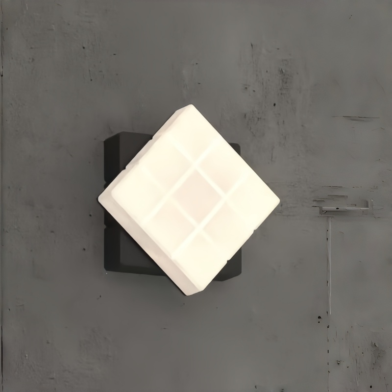 Applique murale extérieure moderne en forme de cube à grille 3D, style géométrique carré, avec fixation rotative en losange, noir/blanc/gris HTD-EW4415 2