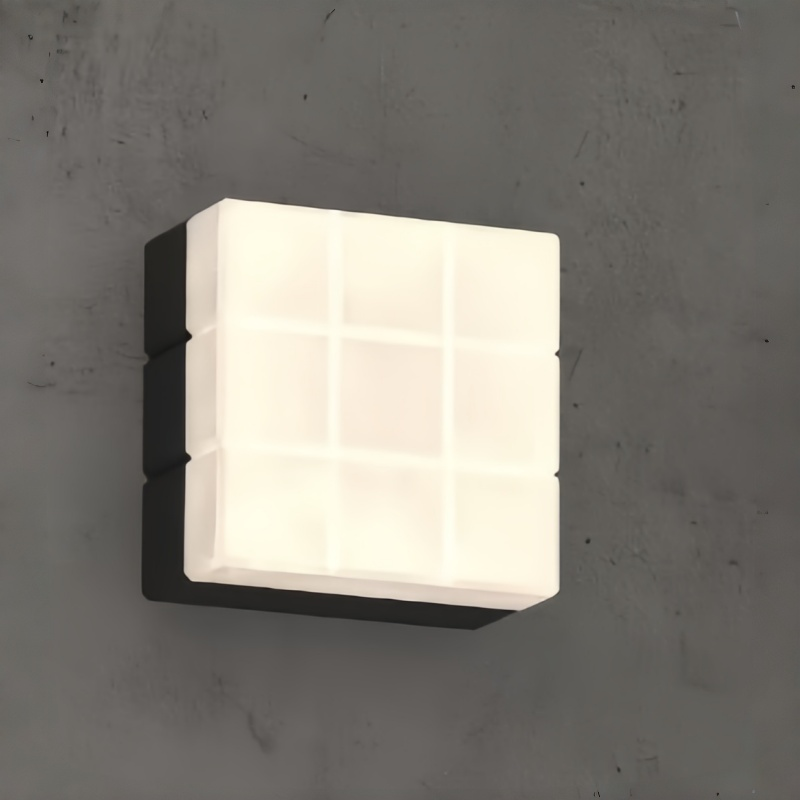 Applique murale extérieure moderne en forme de cube à grille 3D, style géométrique carré, avec fixation rotative en losange, noir/blanc/gris HTD-EW4415 1