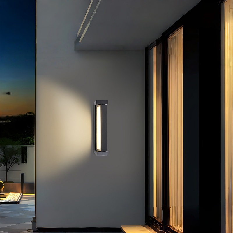 Serie de apliques de pared exteriores rectangulares modernos, aplique lineal ajustable 360° con panel de vidrio esmerilado, 3 tamaños disponibles, negro, blanco y gris, HTD-EW4416 5