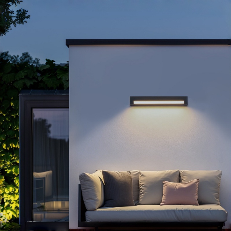Serie de apliques de pared exteriores rectangulares modernos, aplique lineal ajustable 360° con panel de vidrio esmerilado, 3 tamaños disponibles, negro, blanco y gris, HTD-EW4416 4