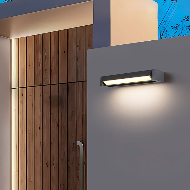Serie de apliques de pared exteriores rectangulares modernos, aplique lineal ajustable 360° con panel de vidrio esmerilado, 3 tamaños disponibles, negro, blanco y gris, HTD-EW4416 3