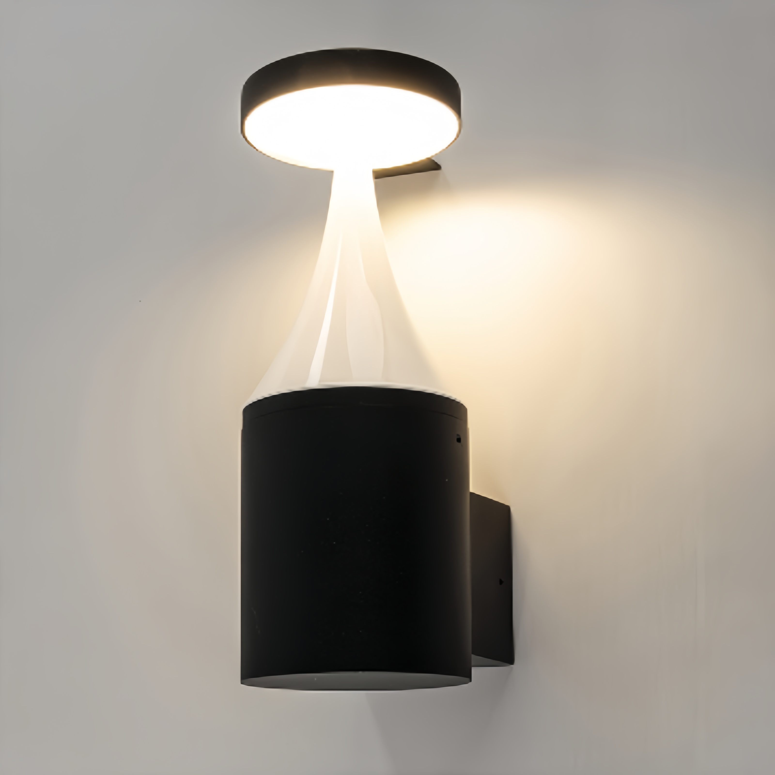 Applique murale extérieure cylindrique moderne, design unique avec col fluide et éclairage annulaire supérieur, noir, blanc, gris, HTD-EW4603 1