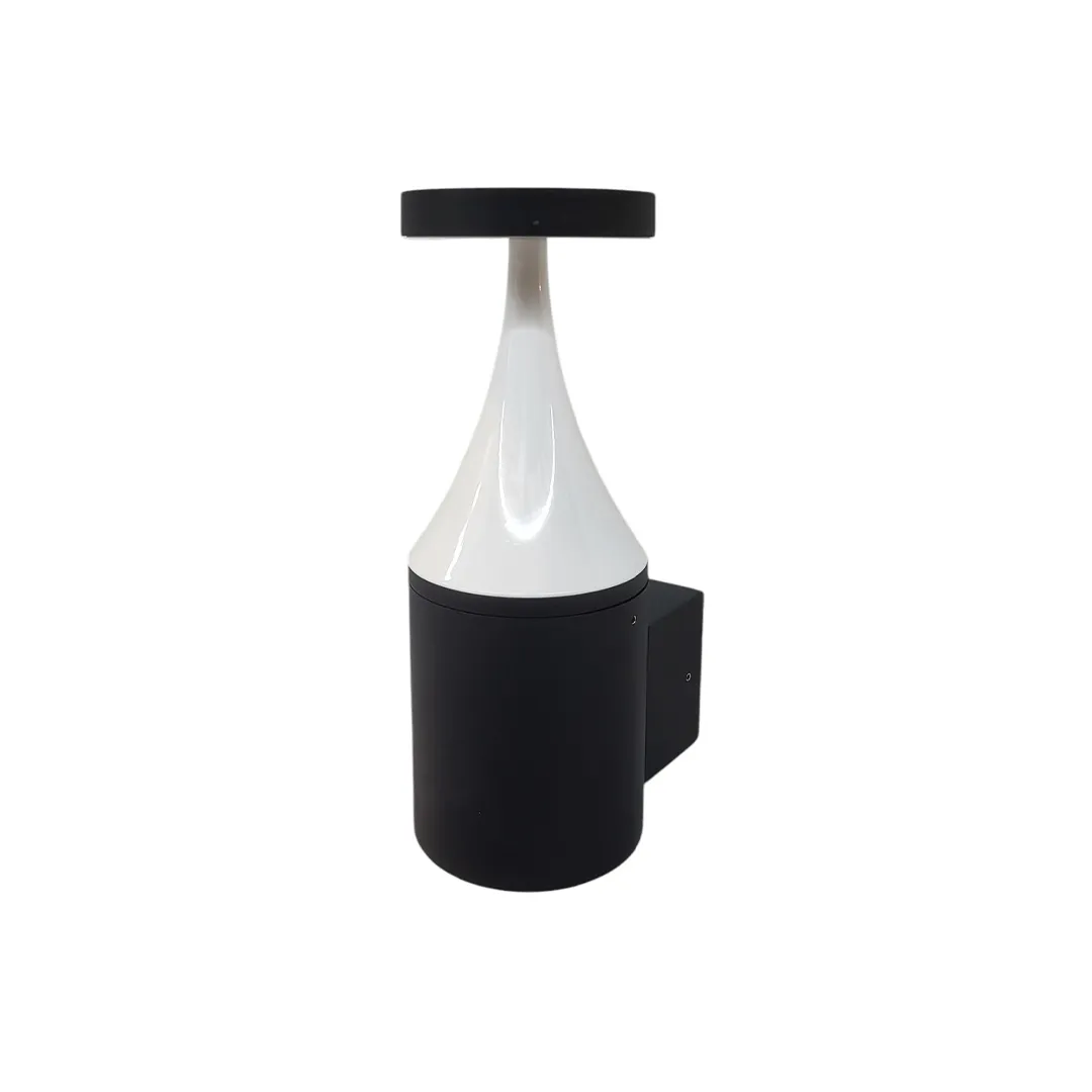 Applique murale extérieure cylindrique moderne, design unique avec col fluide et éclairage annulaire supérieur, noir, blanc, gris, HTD-EW4603 2