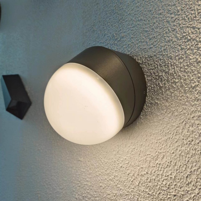 Applique murale extérieure moderne en demi-sphère, compacte, à éclairage indirect, noir, blanc et gris, HTD-EW4304 4
