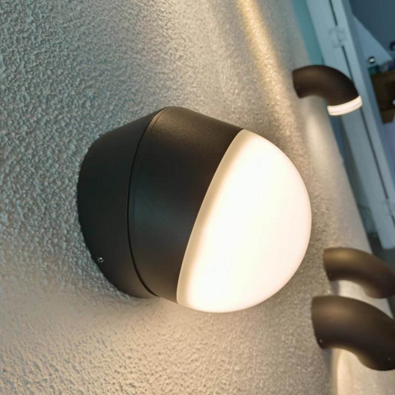 Applique murale extérieure moderne en demi-sphère, compacte, à éclairage indirect, noir, blanc et gris, HTD-EW4304 2