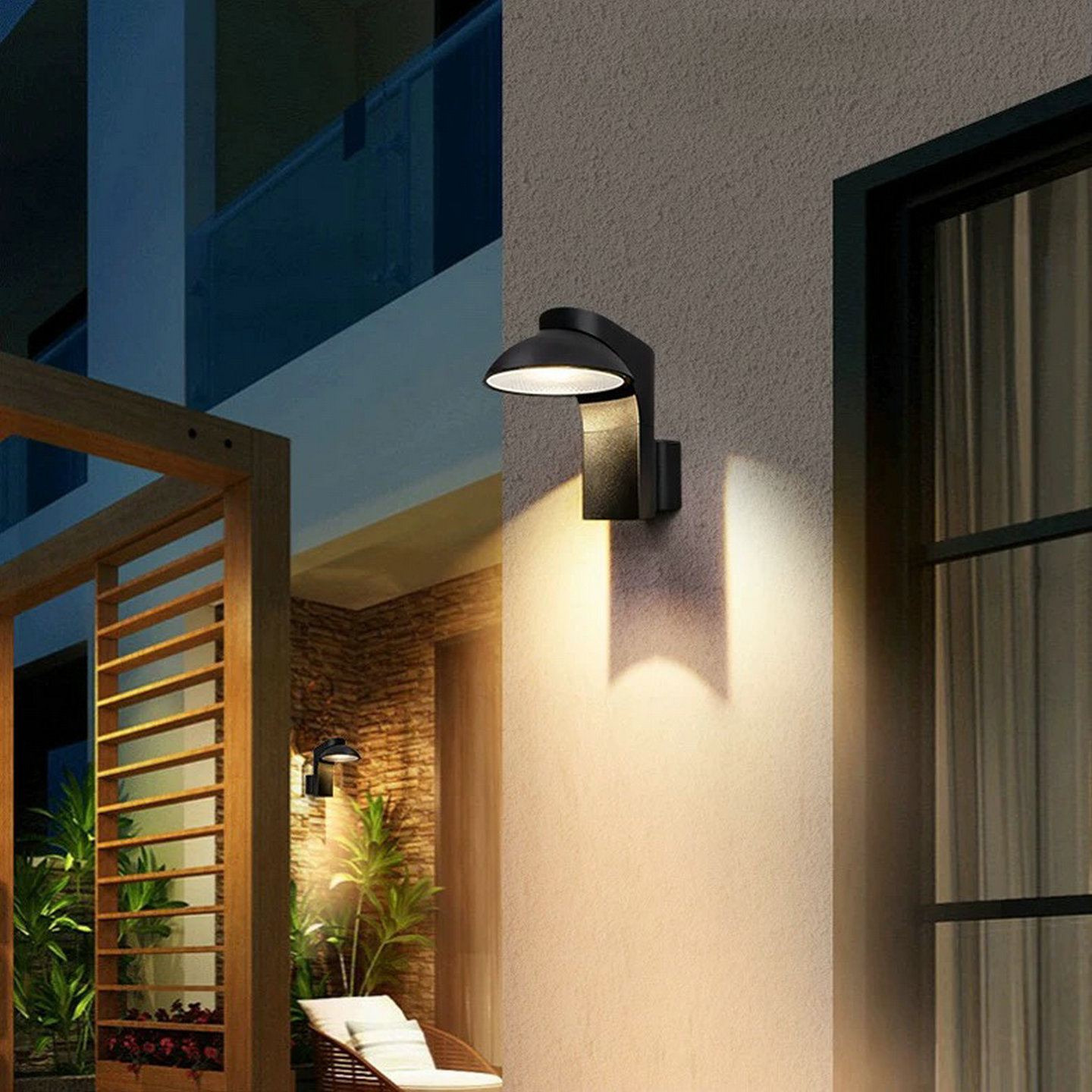 Applique murale extérieure moderne en forme de dôme, éclairage indirect simple avec détail latéral texturé, noir, blanc et gris, HTD-EW4305 2