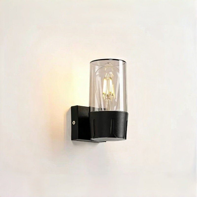 Applique murale extérieure cylindrique moderne avec abat-jour en verre fumé, douille E27 compatible avec ampoule vintage, noir, blanc, gris, HTD-EW4602 1