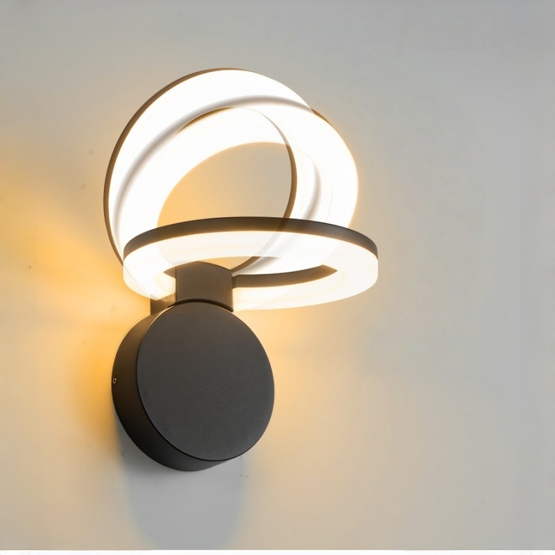Serie de apliques de pared exteriores modernos con anillo circular, aro iluminado con base redonda, 2 tamaños disponibles, negro, blanco y gris, HTD-EW4102 4