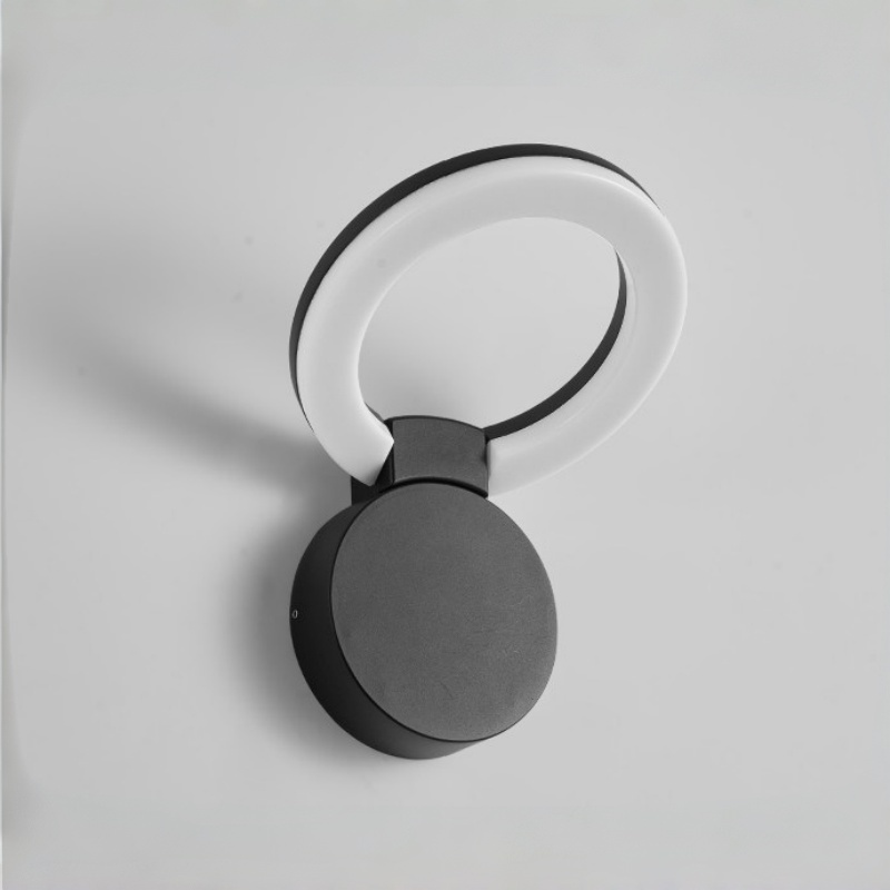 Serie de apliques de pared exteriores modernos con anillo circular, aro iluminado con base redonda, 2 tamaños disponibles, negro, blanco y gris, HTD-EW4102 2