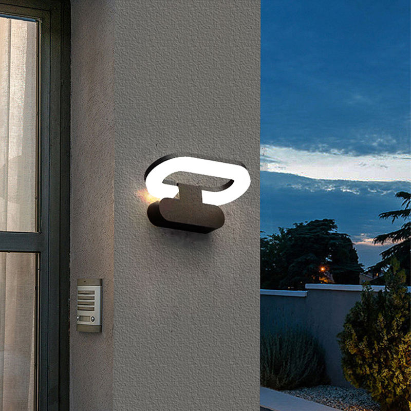 Applique murale extérieure moderne en forme d'anneau, boucle lumineuse avec base ovale, noir, blanc et gris, HTD-EW4102-6 1