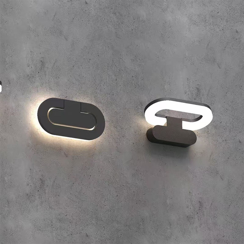 Applique murale extérieure moderne en forme d'anneau, boucle lumineuse avec base ovale, noir, blanc et gris, HTD-EW4102-6 2