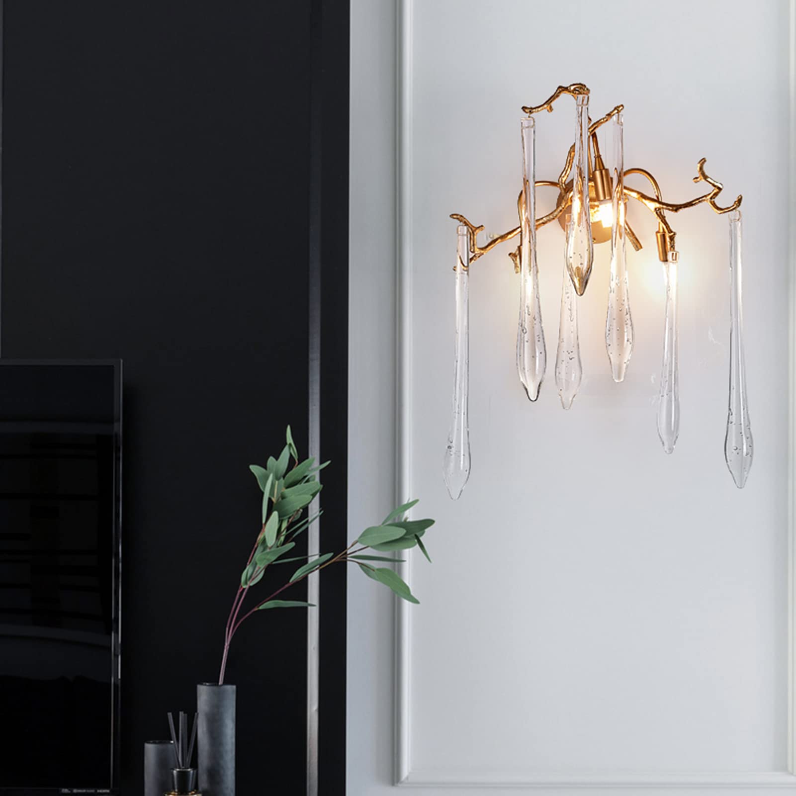 Applique murale de luxe légère en forme de branche dorée, inspirée des branches naturelles, avec cristaux en forme de goutte d'eau, HTD-IP3106001W 4