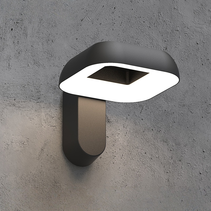 Modern Tilted Rectangle Outdoor Wall Light, Illuminated Rounded Panel with Hollow Center, Black White Grey, HTD-EW4103-5 1