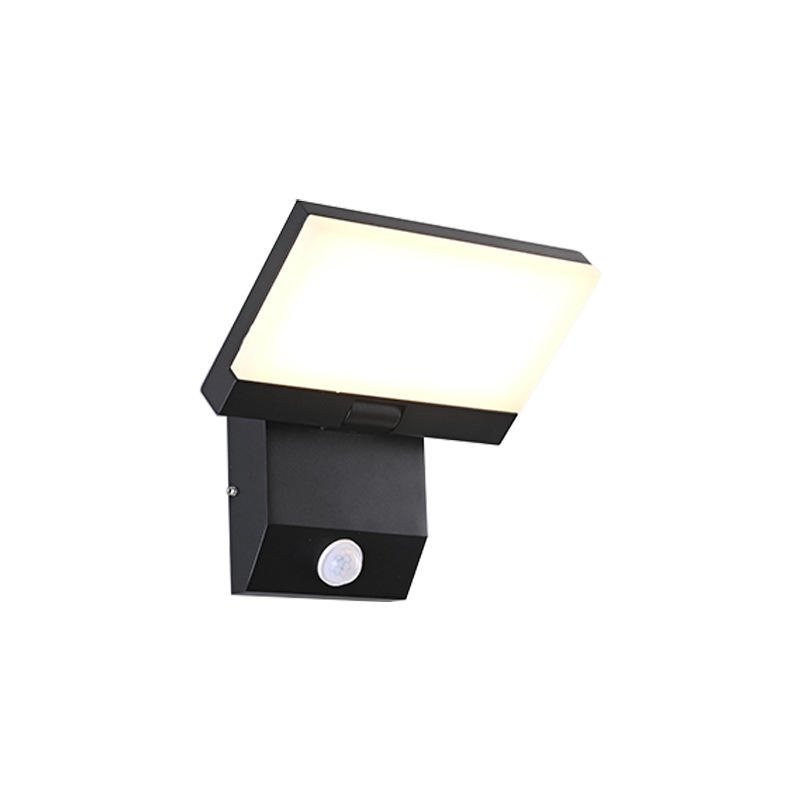 Applique murale extérieure carrée moderne en forme de L avec détecteur de mouvement, panneau lumineux à diffusion vers le bas, noir, blanc et gris, HTD-EW4418-2 2
