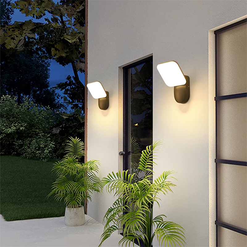 Aplique de pared exterior moderno y ajustable, diseño de cabezal oscilante con base ovalada y panel luminoso inclinado, negro, blanco y gris, HTD-EW4418-4 4