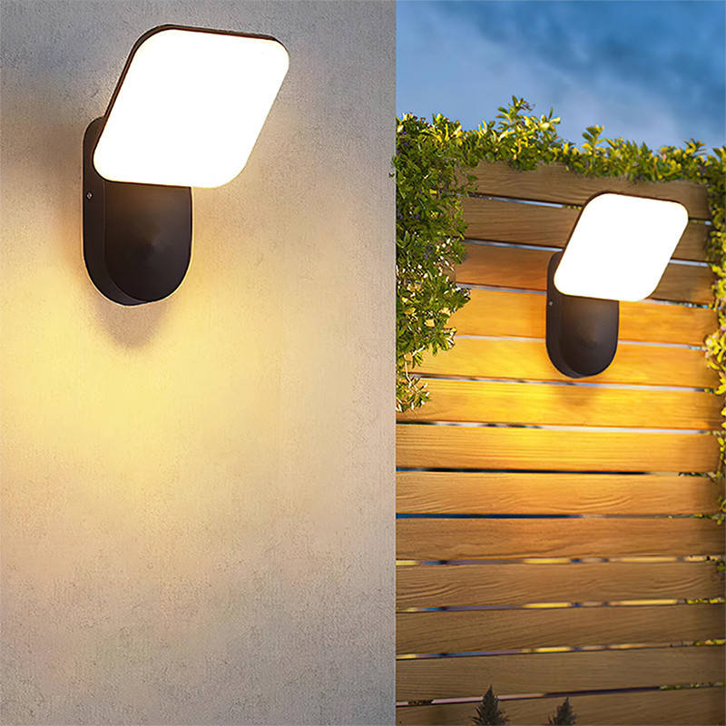 Aplique de pared exterior moderno y ajustable, diseño de cabezal oscilante con base ovalada y panel luminoso inclinado, negro, blanco y gris, HTD-EW4418-4 3