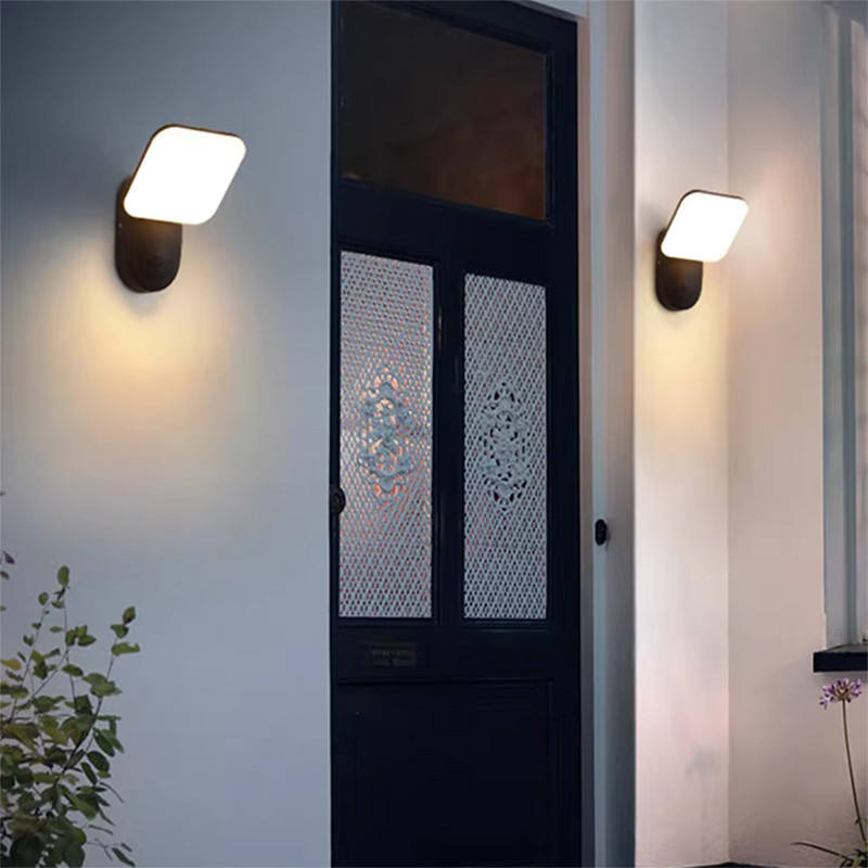 Aplique de pared exterior moderno y ajustable, diseño de cabezal oscilante con base ovalada y panel luminoso inclinado, negro, blanco y gris, HTD-EW4418-4 2