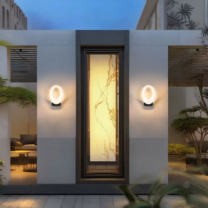 Modern Tilted Oval Ring Outdoor Wall Light, Illuminated Elliptical Loop with Compact Base, Black White Grey, HTD-EW4104 5