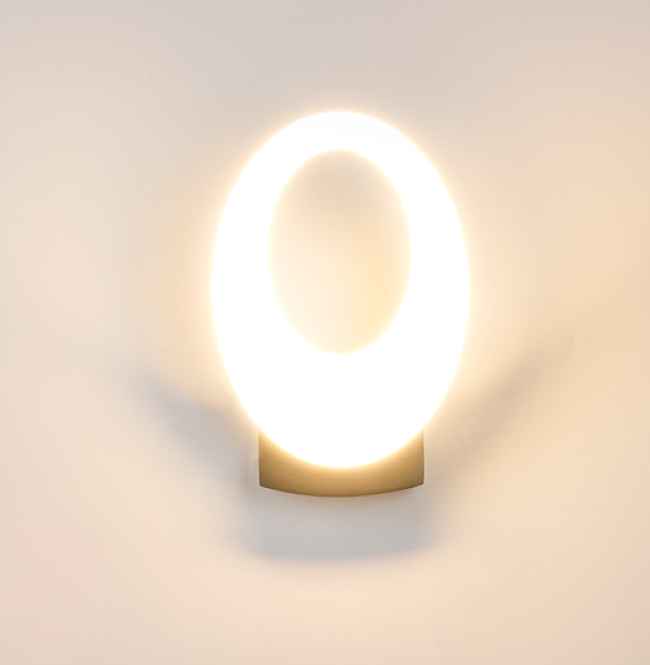 Modern Tilted Oval Ring Outdoor Wall Light, Illuminated Elliptical Loop with Compact Base, Black White Grey, HTD-EW4104 3