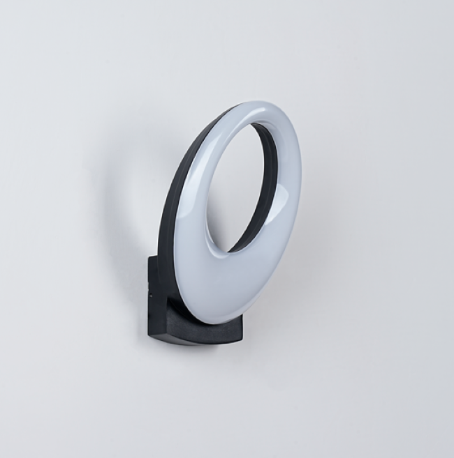 Modern Tilted Oval Ring Outdoor Wall Light, Illuminated Elliptical Loop with Compact Base, Black White Grey, HTD-EW4104 2